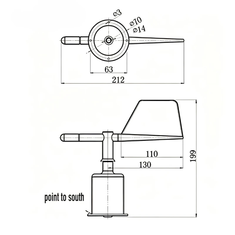 CDF-11A ABS Wind Direction Sensor Mechanical Dimensions Drawing