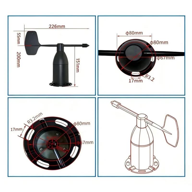 CDF-11B Metal Wind Direction Sensor Mechanical Dimensions Drawing
